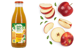 Produits avec pomme cultivé par agriculteur Jardin BiO étic pur jus de pomme